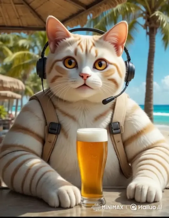 Anthropomorphic Cat Enjoying Beer on Tropical Beach – AI Generated Video | Hailuo AI