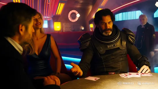 Charismatic Space Traveler Triumphs at Neon-Lit Poker Table – AI Generated Video | Hailuo AI