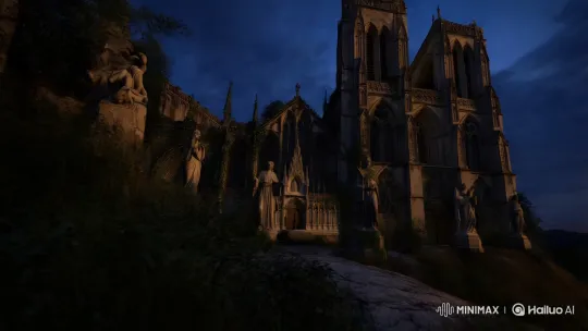 Decrepit Cathedral Whispers Secrets at Twilight – AI Generated Video | Hailuo AI