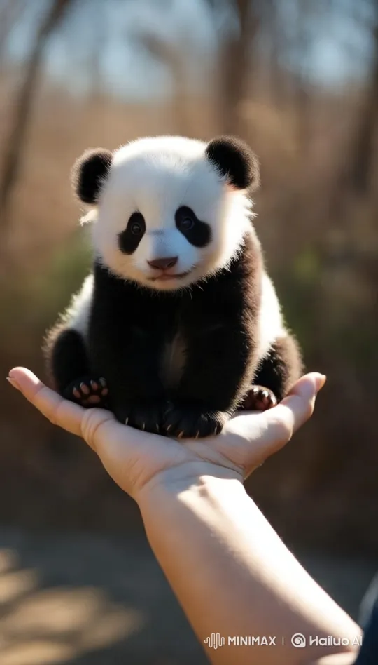 Baby Panda Cuddles in a Person's Hand – AI Generated Video | Hailuo AI