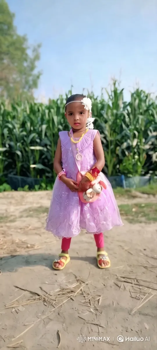 Young Girl in Purple Dress Amidst Cornfield Setting – AI Generated Video | Hailuo AI