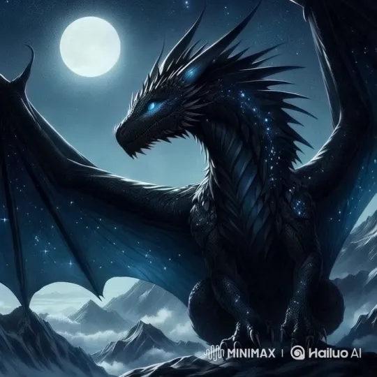 Majestic Black Dragon on Moonlit Mountain Peak – AI Generated Video | Hailuo AI