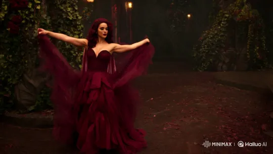 Bruna Marquezine Enchants in Marsala Red Amidst Rose Gold Seduction – AI Generated Video | Hailuo AI