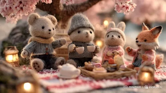 Claymation Tea Party Under a Cherry Blossom Tree – AI Generated Video | Hailuo AI