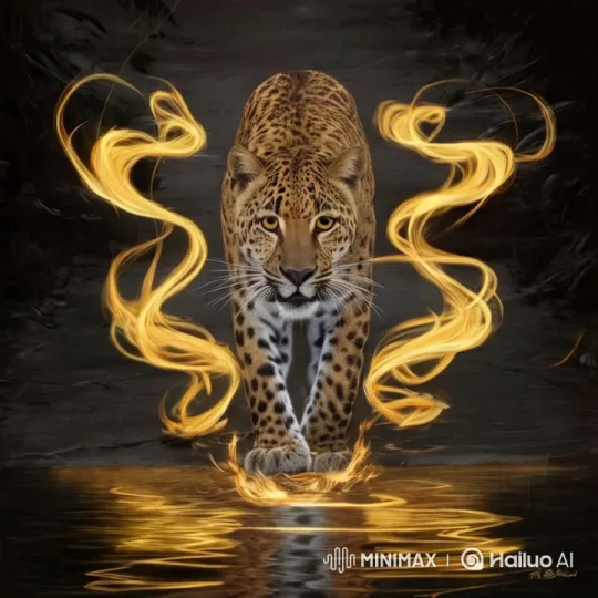 Majestic Leopard with Fiery Trails in Dark Realm – AI Generated Video | Hailuo AI