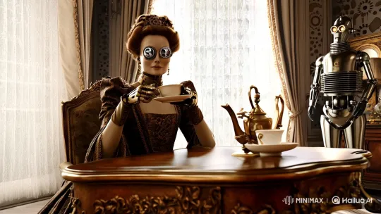 Steampunk Victorian London: Mechanical Lady's Tea Ceremony – AI Generated Video | Hailuo AI