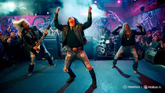 Explosive Rock Band Energizes Smoky, Graffiti-Adorned Stage – AI Generated Video | Hailuo AI