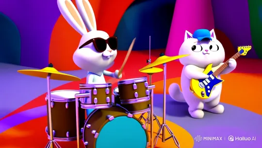 Rock Band: Rabbit Drummer, Cat Guitarist – AI Generated Video | Hailuo AI