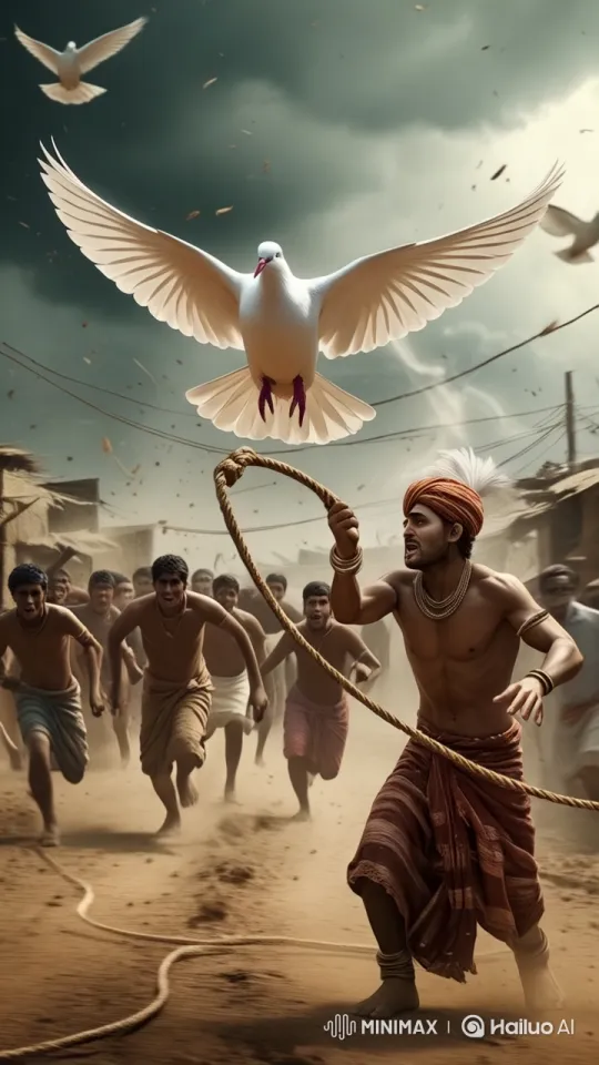 Traditional Man Catches Dove Amidst Chaos in Live2D Animation – AI Generated Video | Hailuo AI