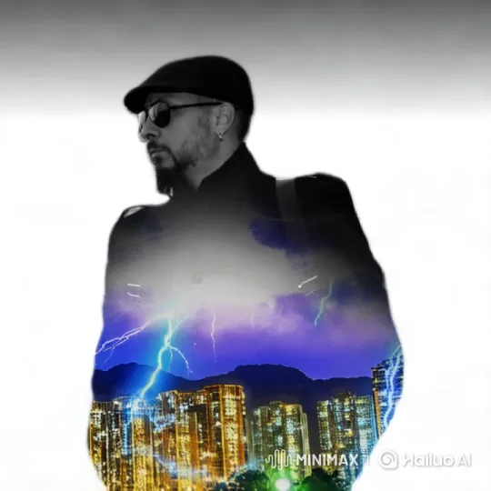 Dramatic Person Amidst Stormy City Skyline – AI Generated Video | Hailuo AI
