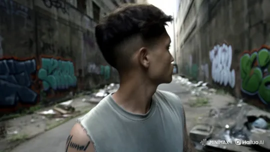 Young Man with Tattoos in Urban Setting – AI Generated Video | Hailuo AI