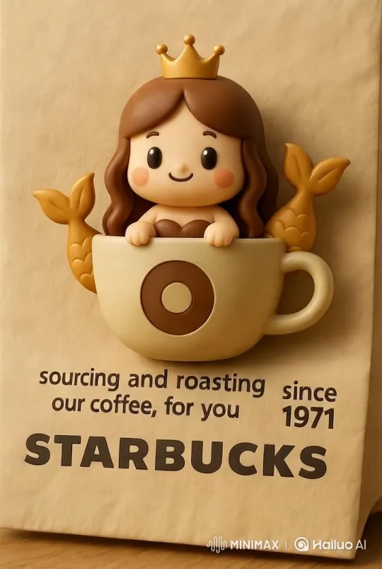 Mermaid Girl Waves from Starbucks Coffee Cup – AI Generated Video | Hailuo AI