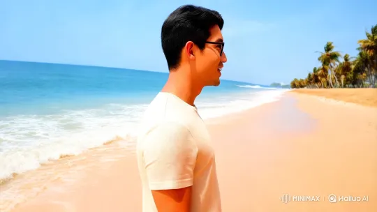 Summer Beach Escape: Joyful Man Enjoying Nature – AI Generated Video | Hailuo AI