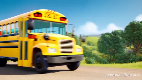 Vibrant School Bus Arrival and Youthful Adventure – AI Generated Video | Hailuo AI