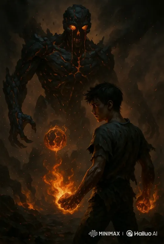 Lava Creature Confronts Figure with Fiery Orb – AI Generated Video | Hailuo AI