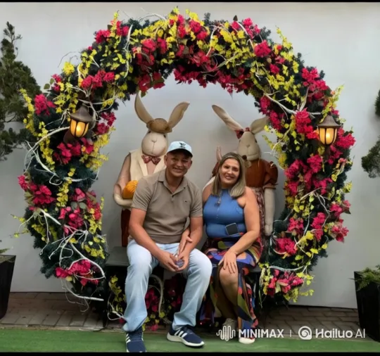 Couple's Farewell and Stroll in Colorful Garden Setting – AI Generated Video | Hailuo AI
