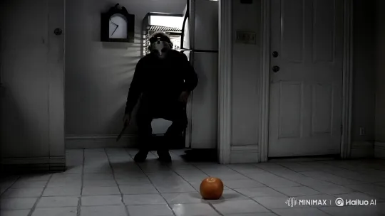 Jason Voorhees peels and eats an orange in eerie stillness – AI Generated Video | Hailuo AI