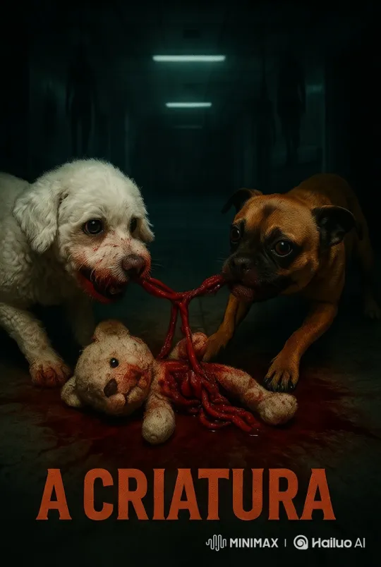 Dogs in Fierce Tug of War with Bloody Bear in Sinister Hallway – AI Generated Video | Hailuo AI