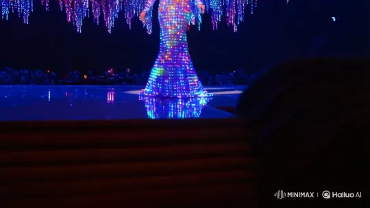 Futuristic Electronic Dress Showcased in Cinematic Dance Scene – AI Generated Video | Hailuo AI