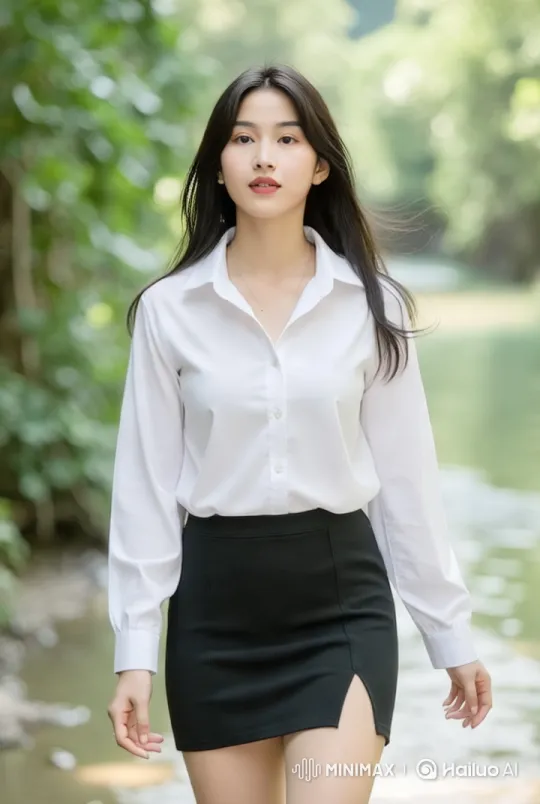 Woman in White Blouse Strolls Gracefully in Nature – AI Generated Video | Hailuo AI