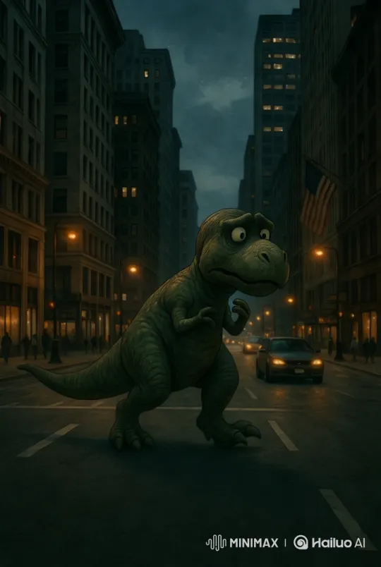Dinosaur in a Bustling City Street – AI Generated Video | Hailuo AI