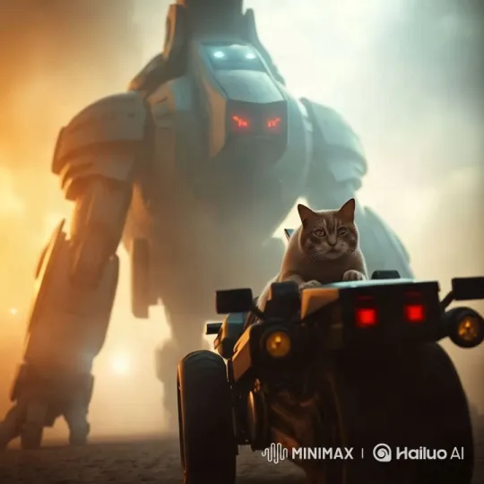 Cat Prepares for Confrontation with Giant Robot – AI Generated Video | Hailuo AI