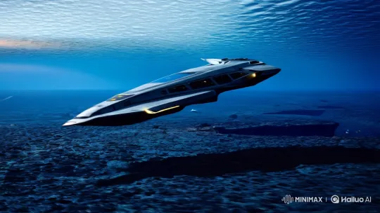 Spaceship Navigates Mysterious Deep Ocean, Hearts Drift by Sea Creatures – AI Generated Video | Hailuo AI