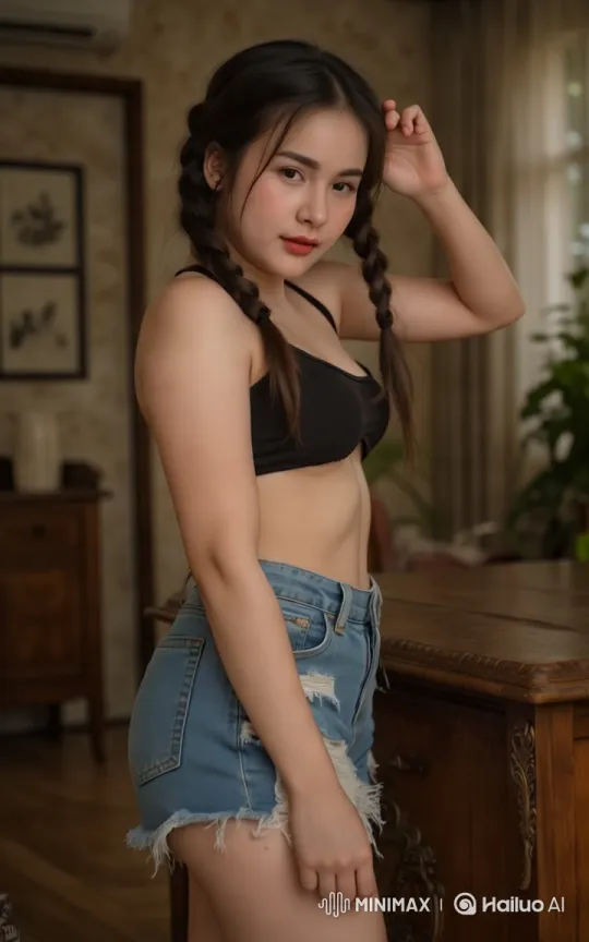 Young Woman in Cozy Room Showcases Aesthetic Style – AI Generated Video | Hailuo AI