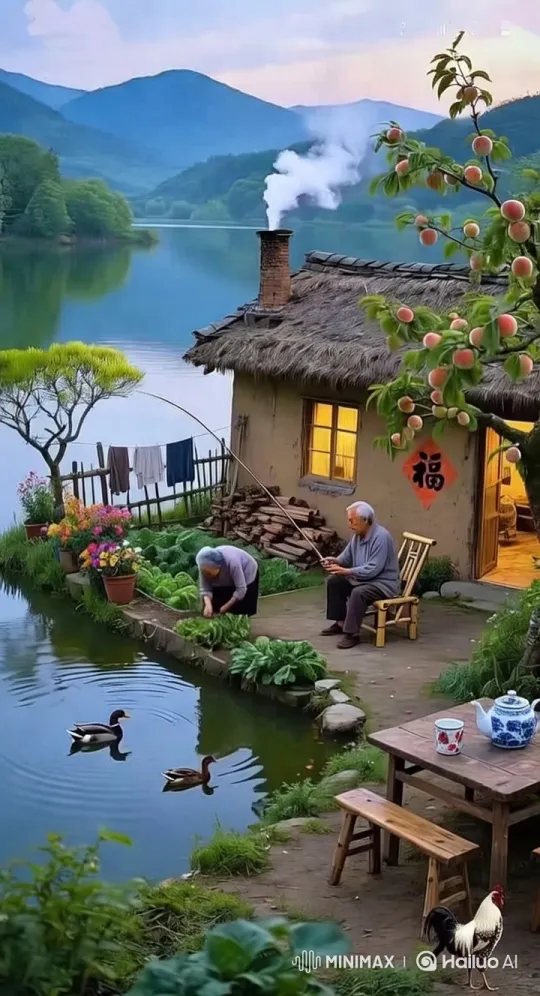 Serene Lakeside Life: Fishing, Gardening, and Rustic Charm – AI Generated Video | Hailuo AI