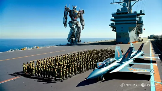 Indian Army Showcases Power with Robots and Jets on Carrier – AI Generated Video | Hailuo AI