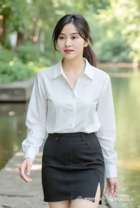 Radiant Woman Strolls in Serene Outdoor Setting – AI Generated Video | Hailuo AI