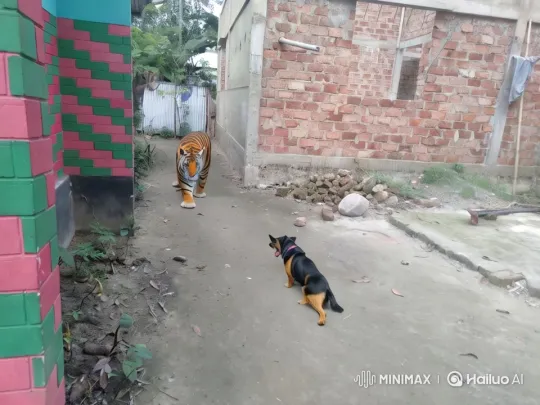 Dog Courageously Confronts and Chases Away Tiger – AI Generated Video | Hailuo AI