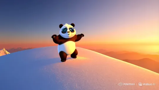 Panda Dance on Snowy Peak at Sunrise – AI Generated Video | Hailuo AI