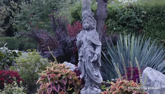 Vibrant Garden Transformation Around a Living Statue – AI Generated Video | Hailuo AI