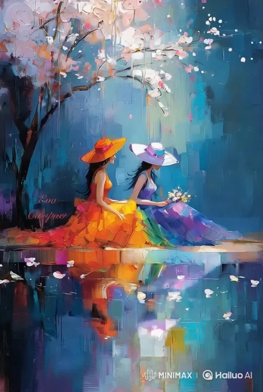 Spring Day Serenity: Women Beneath a Cherry Tree – AI Generated Video | Hailuo AI