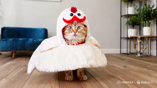 Cute Kitten in Giant Goose Costume with Modern Background – AI Generated Video | Hailuo AI