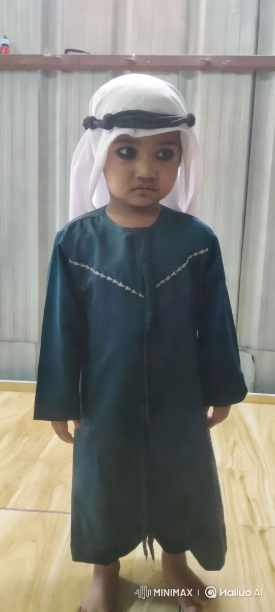 Traditional Attire of a Young Child Examined in Detail – AI Generated Video | Hailuo AI