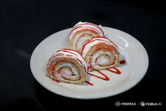 Close-up of a Swiss Roll Cake with Vibrant Presentation – AI Generated Video | Hailuo AI