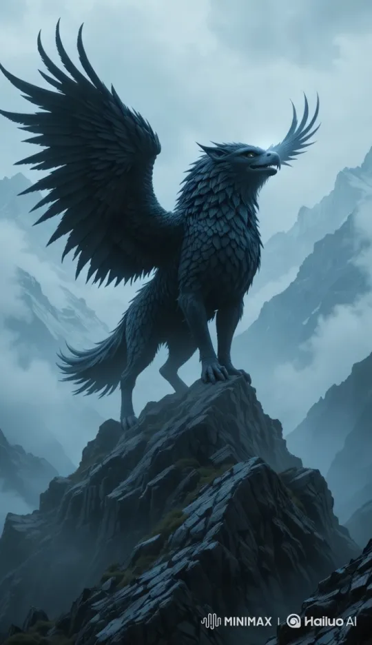 Majestic Griffin-Wolf Roams Mysterious Mountain Peaks – AI Generated Video | Hailuo AI