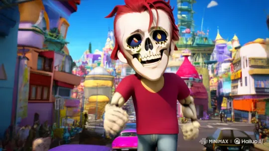 Animated Man Navigates Chaotic Cityscape – AI Generated Video | Hailuo AI