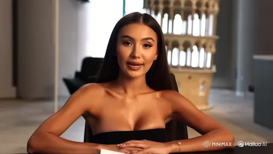 Kazakh News Presenter Discusses Leaning Tower of Pisa in High Aesthetic Setting – AI Generated Video | Hailuo AI