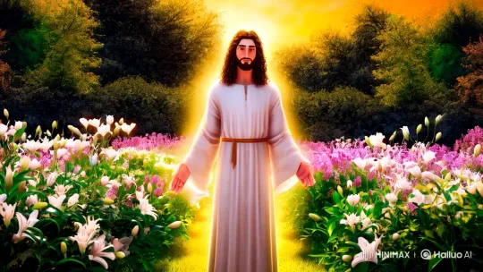 Serene Majesty of Jesus in a Lush Garden of Purity – AI Generated Video | Hailuo AI