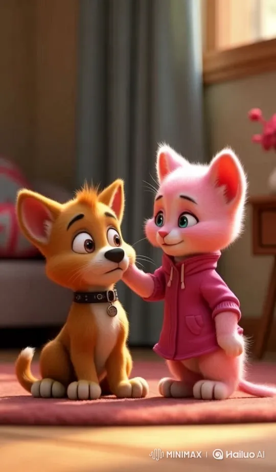Pink Kitten Bonds with Dog – AI Generated Video | Hailuo AI