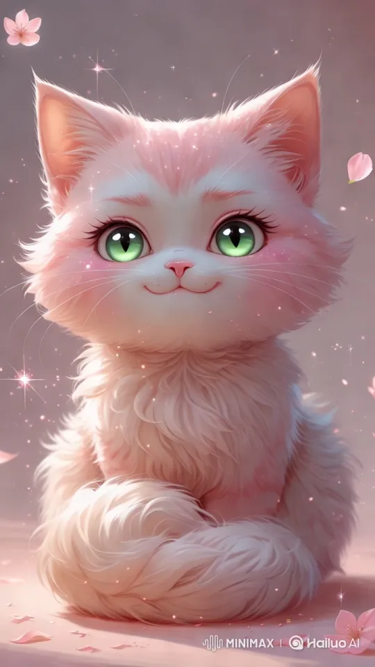 Enchanted Chibi Cat with Rosy Glow and Whimsical Background – AI Generated Video | Hailuo AI