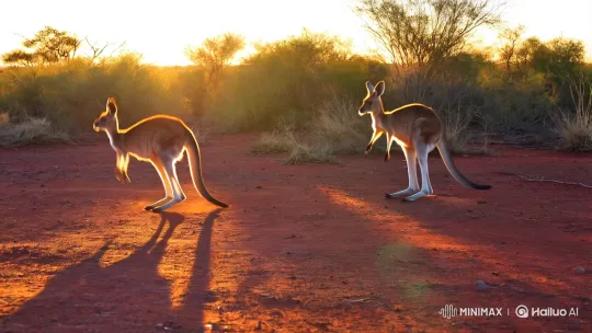 Golden Hour Dance of Synchronized Kangaroos in the Australian Outback – AI Generated Video | Hailuo AI