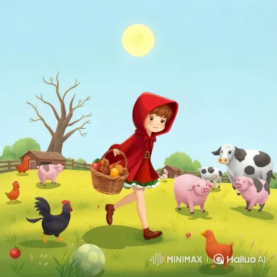 Young Girl Enjoying a Lively Farmyard Walk – AI Generated Video | Hailuo AI