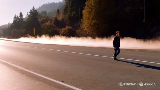 Solitary Walker Navigates Scorching Highway – AI Generated Video | Hailuo AI