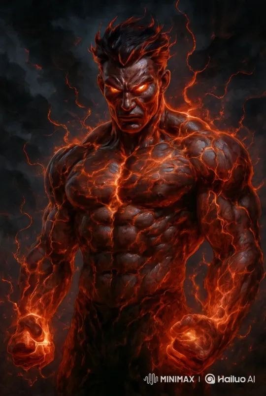 Luminescent Figure in Fiery Power Illustration – AI Generated Video | Hailuo AI