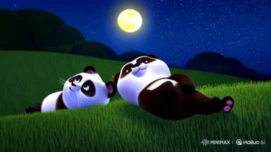 Panda and Cat Stargazing in Enchanted Night – AI Generated Video | Hailuo AI