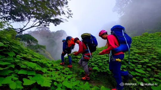 Climbers' Journey to Mount Lawu's Summit at Dawn – AI Generated Video | Hailuo AI
